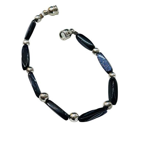 Navy Blue Sparkle Silvertone Bracelet 6.75 Inch Magnetic Clasp - Picture 5 of 5